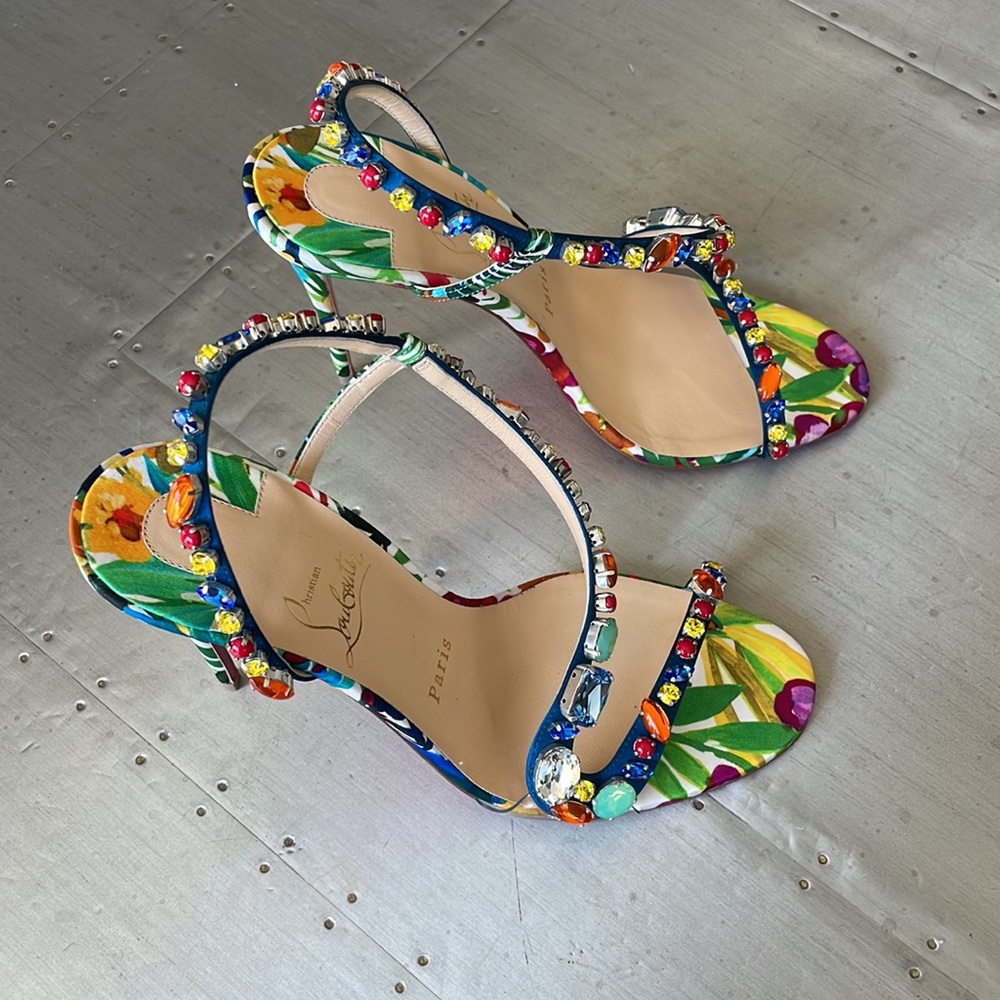 Christian louboutin Rosapetra multi color stiletto sandal 100mm sz 39 - Picture 2 of 11